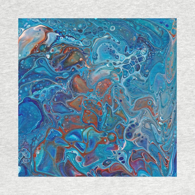 Paint pouring blue rust sienna mixed media by kittyvdheuvel